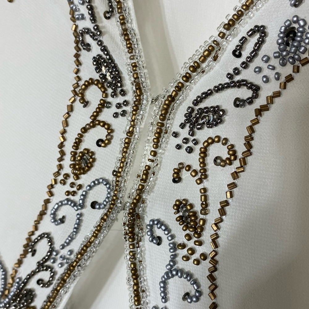 Vintage White Sheer Vest With Intricate Metallic Beading S Boho Whimsigoth Fairy - Picture 8 of 16